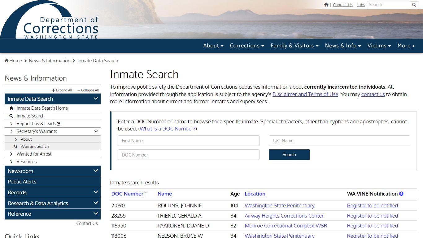 Inmate Search | Washington State Department of Corrections